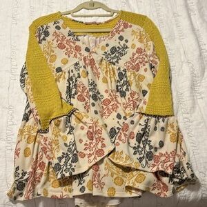 Ces Femme Vintage inspired. Crochet inserts braided trim detail on bell sleeves.